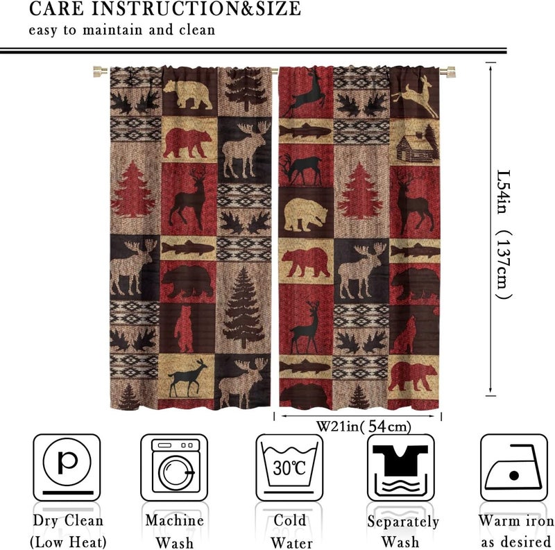 Kazynee Vintage Check Black Bear Rod Pocket Blackout Curtains for Bedroom - Rustic Country Farmhouse Cabin Elk Tree Plaid Window Drapes,Thermal Insulated Room Darkening Curtains 2 Panels 54L x 21W - Image 2